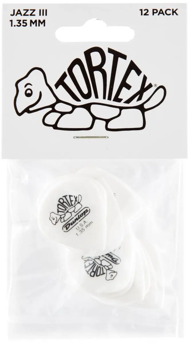 Dunlop Tortex White Jazz III Plectrums 12 Stuks