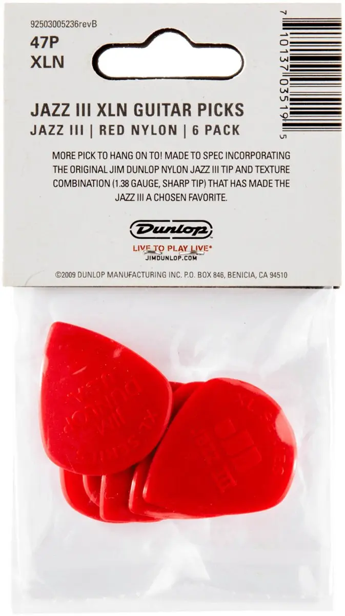 Dunlop Jazz III XL Plectrum 1.38mm - Rood 6 Stuks