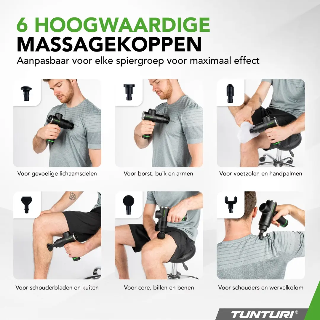 Tunturi MG40 Massagepistool 14TUSYO082 - 6 Koppen - Zwart