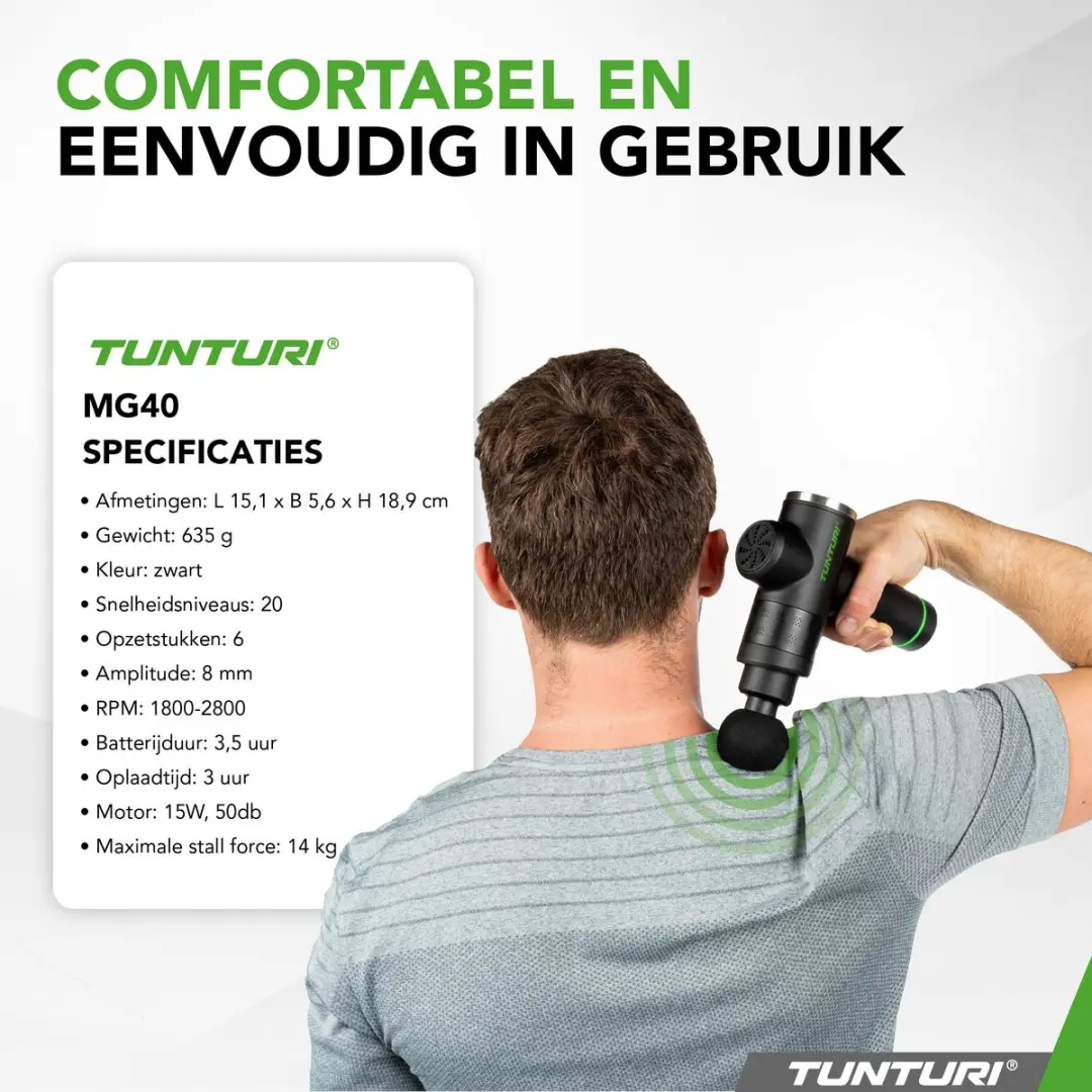 Tunturi MG40 Massagepistool 14TUSYO082 - 6 Koppen - Zwart