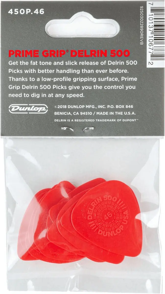 Dunlop Delrin 500 Prime Grip Plectrum 0,46mm - Rood