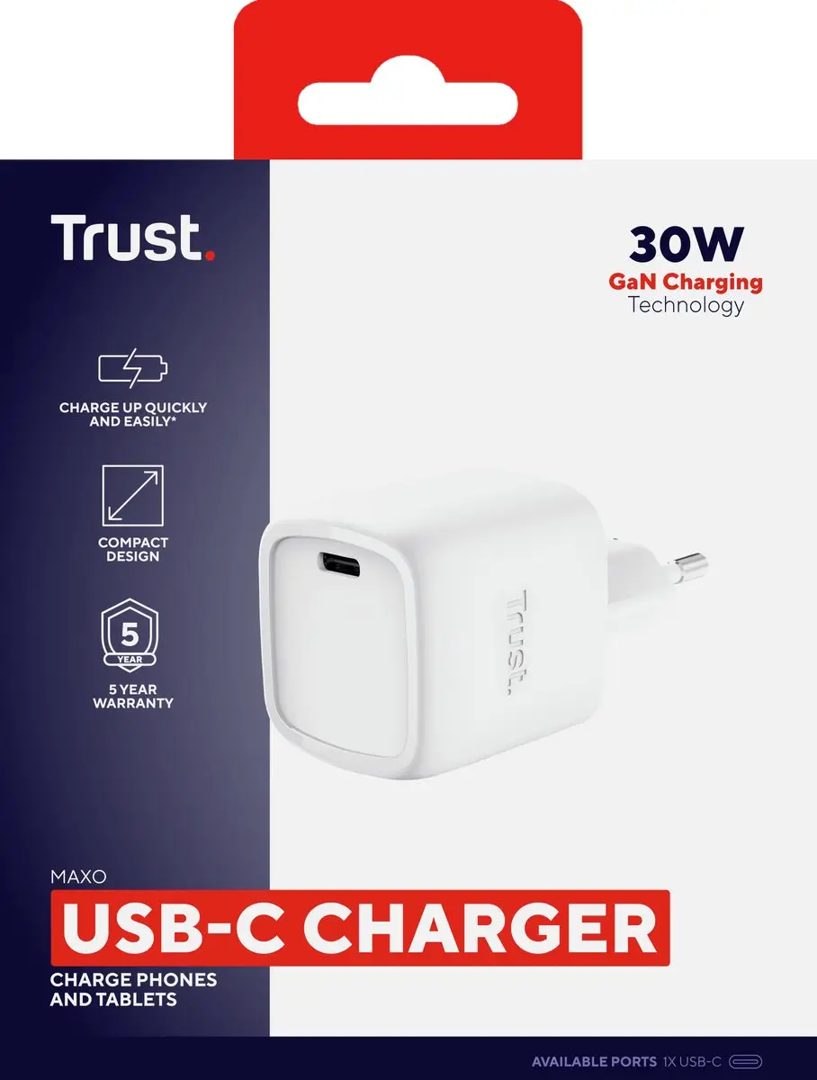 Trust Maxo 30W USB-C GaN Oplader - Wit - afbeelding 6 van 6