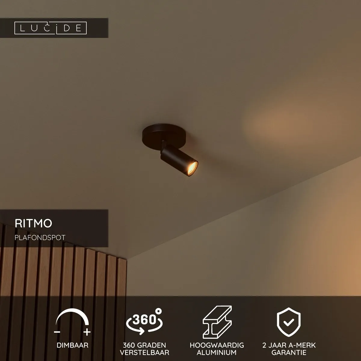 Lucide Ritmo Plafondspot Ø10cm GU10 - Zwart