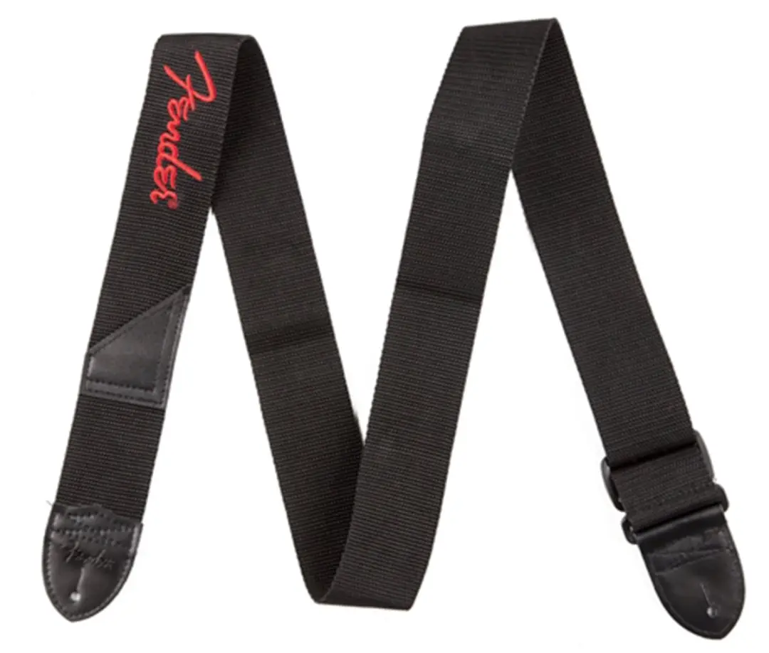 Fender Gitaarband Rood Logo - Universeel - Zwart