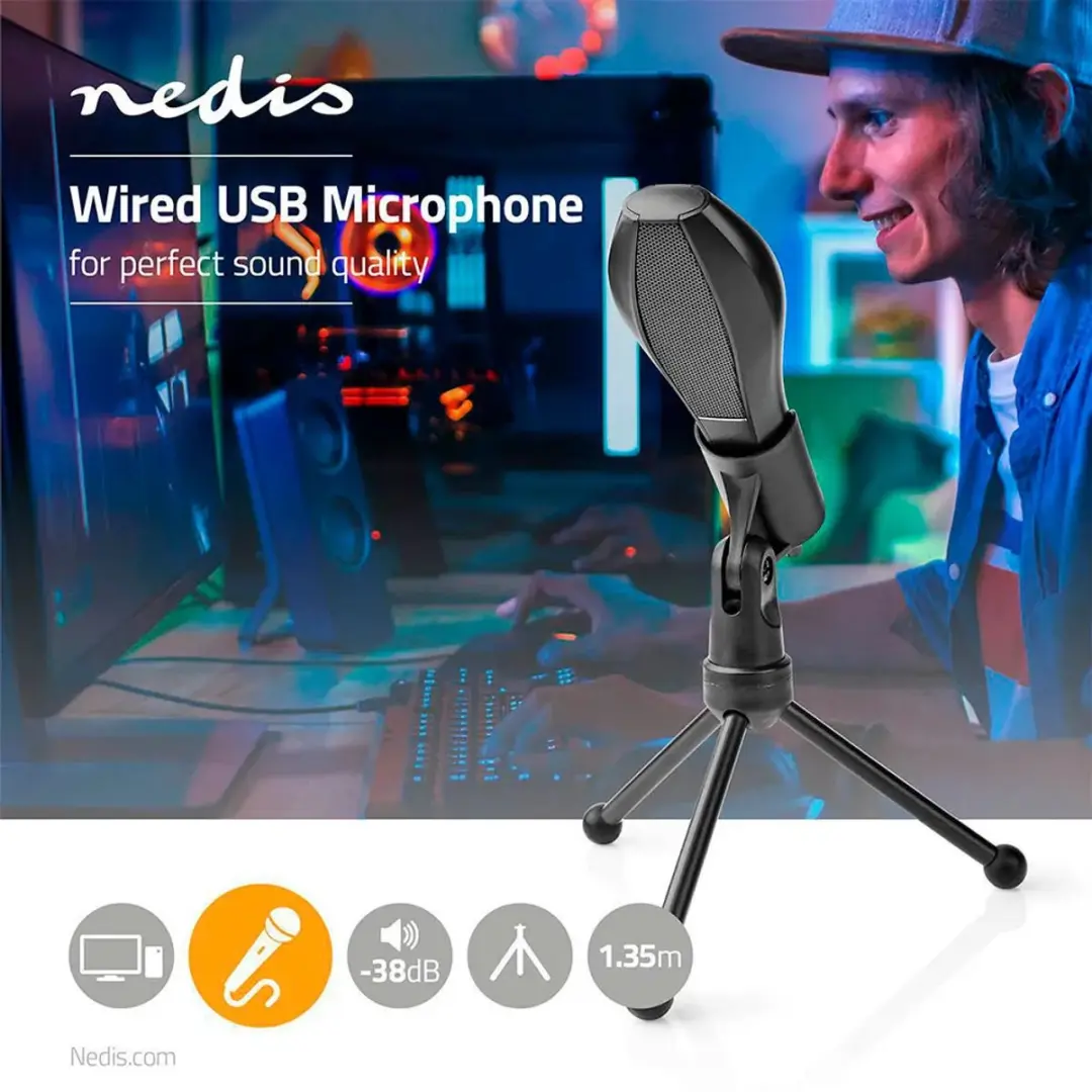 Nedis MICTU100BK USB Microfoon - Zwart