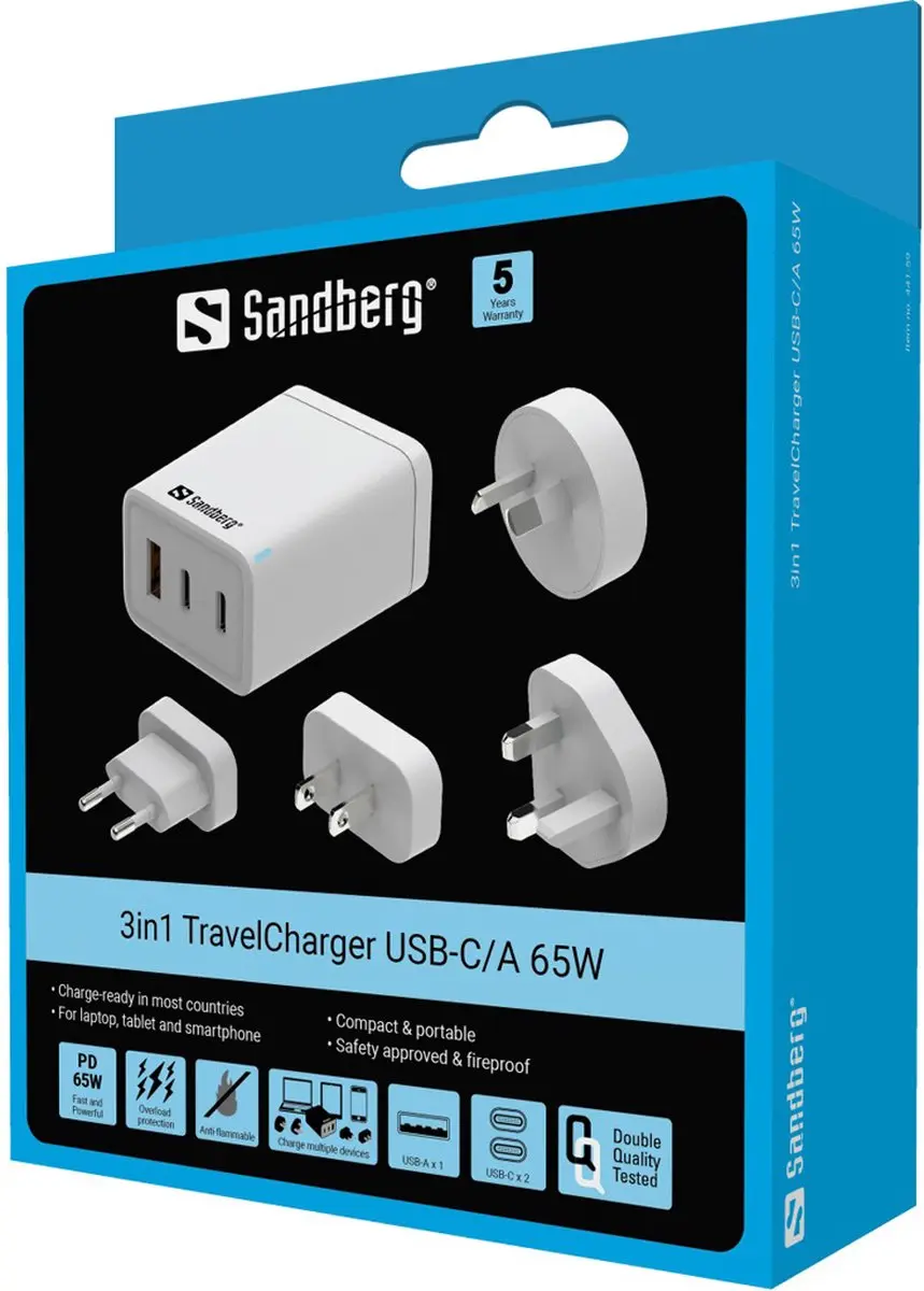 Sandberg 441-59 Universele Oplader 65W - 3x USB - Wit