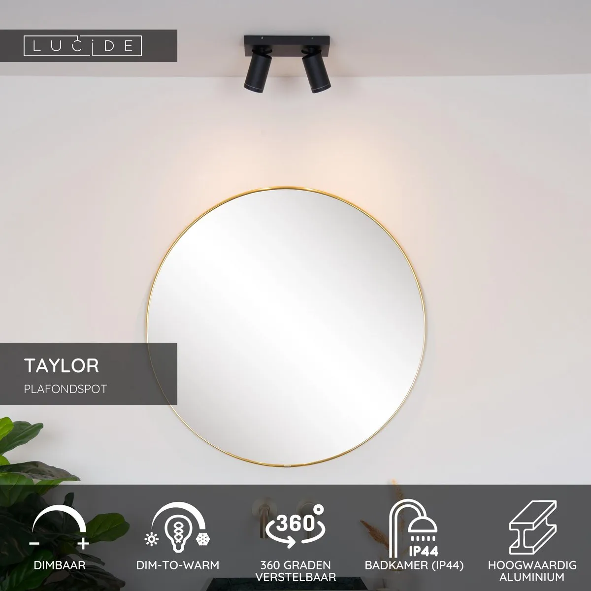 Lucide Taylor Plafondspot LED GU10 2x5W 2200K/3000K - IP44 Zwart