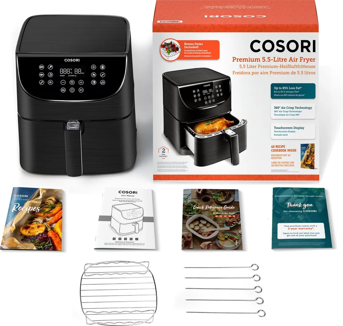 Cosori Airfryer XL 5.5L - 11 Programma's - 1700W - Zwart