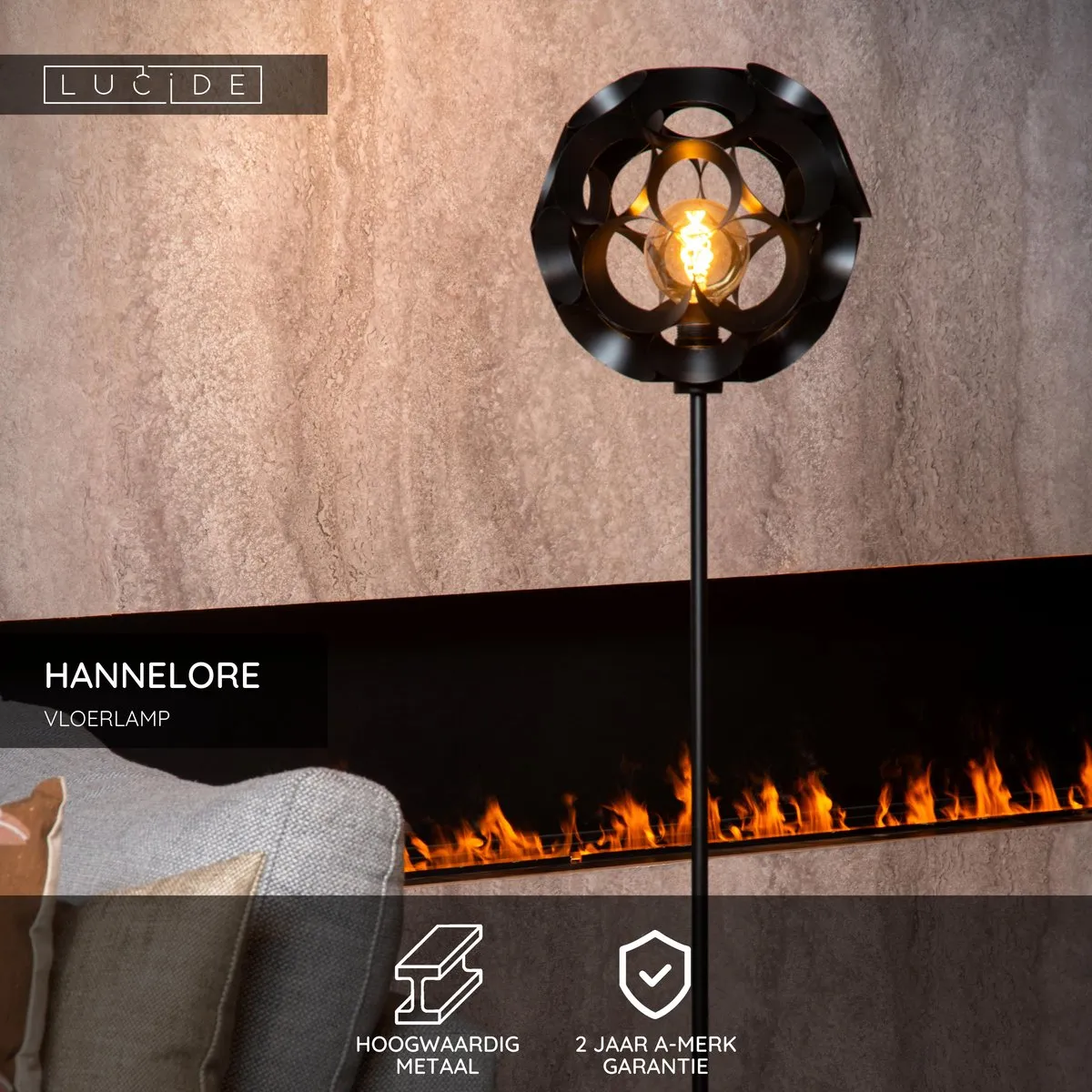 Lucide HANNELORE Vloerlamp Ø30cm - 1xE27 - Zwart