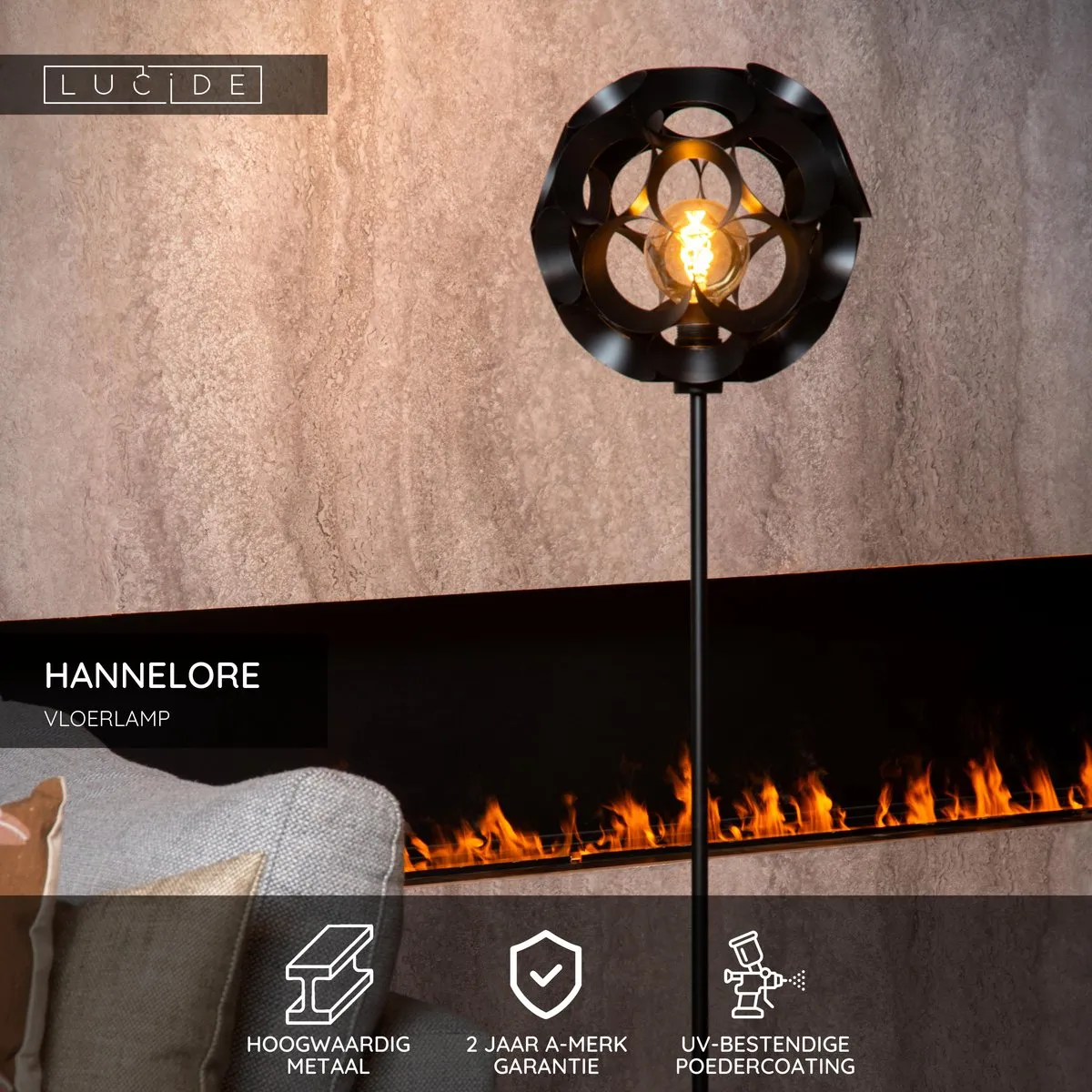 Lucide HANNELORE Vloerlamp Ø30cm - 1xE27 - Zwart