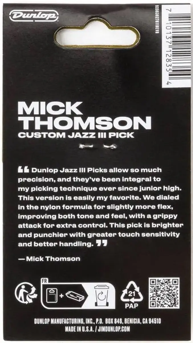 Dunlop Mick Thomson Custom Jazz III Plectrum - 6 Stuks - Beige
