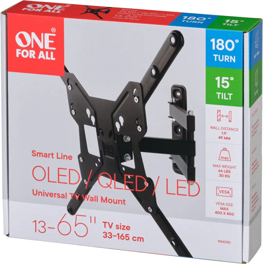 One For All WM2451 Wandbeugel Smart Turn 180° - 32-65" - Wit