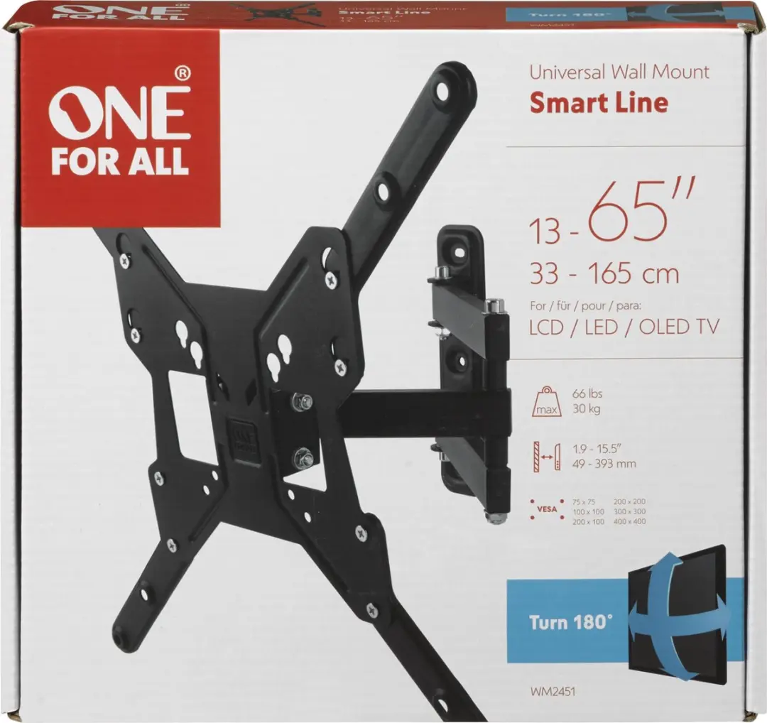 One For All WM2451 Wandbeugel Smart Turn 180° - 32-65" - Wit