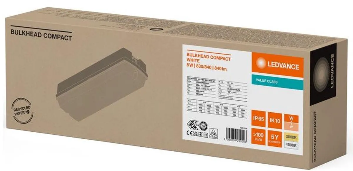 LEDVANCE LED Bulkhead Compact 8W Warm Wit - 840lm - 3000K - 356x115mm - IP65 - afbeelding 6 van 6