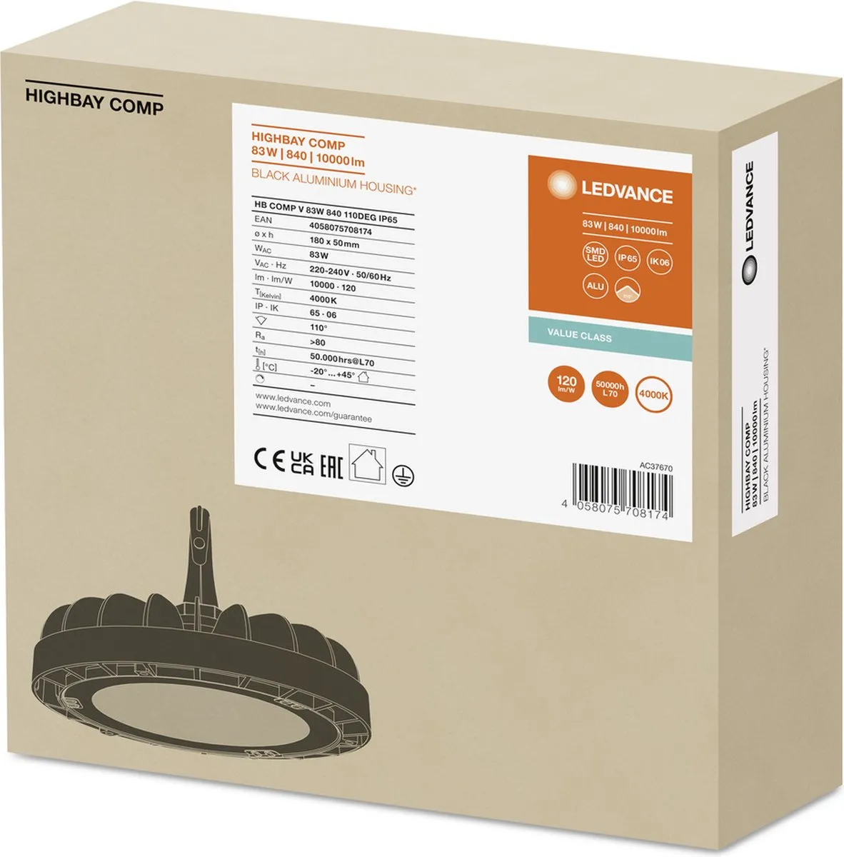 LEDVANCE LED High Bay Halstraler 83W 4000K 10000lm - Zwart