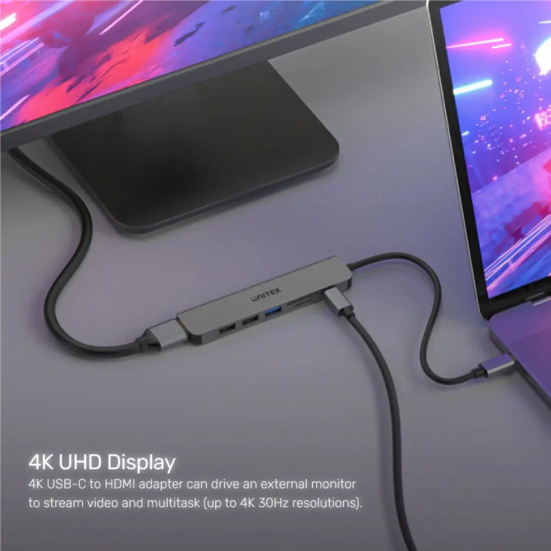 Unitek H1118A USB-C Hub 7w1 - Grijs