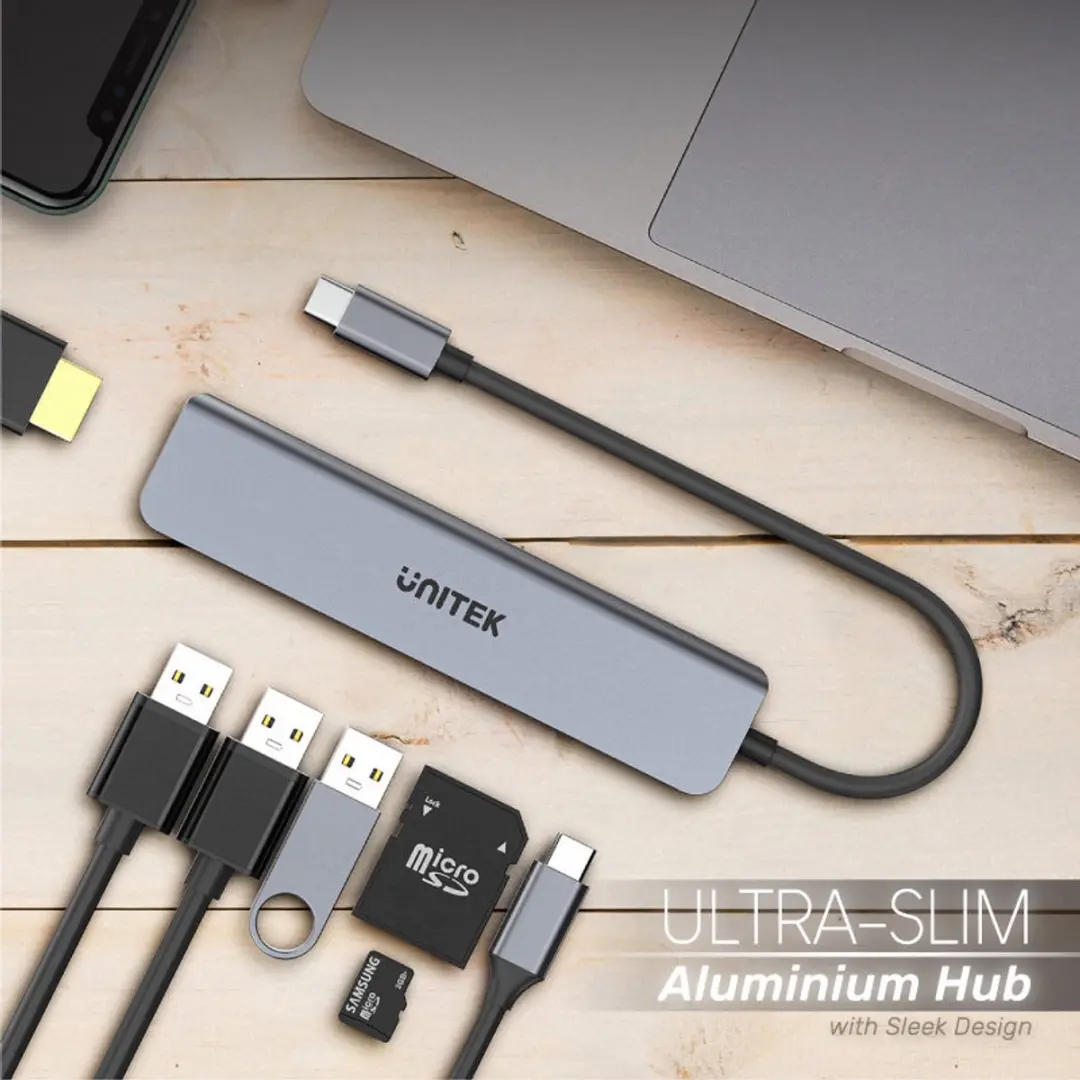 Unitek H1118A USB-C Hub 7w1 - Grijs