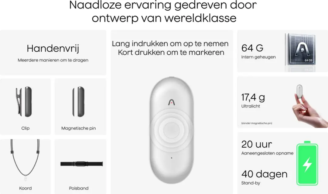 PLAUD NotePin S PN0210 AI Spraakrecorder - 64GB - Paars
