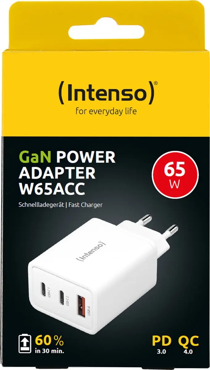 Intenso W65ACC 65W GaN USB-adapter - 2x USB-C 1x USB-A - Wit - afbeelding 6 van 6