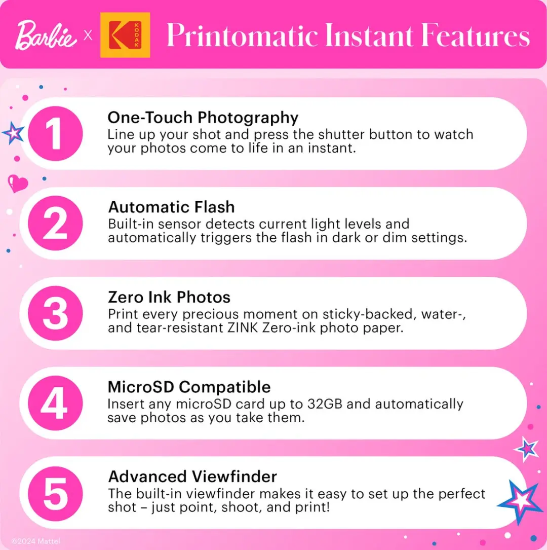 Kodak Printomatic Barbie Iconic Style Instant Camera - Roze