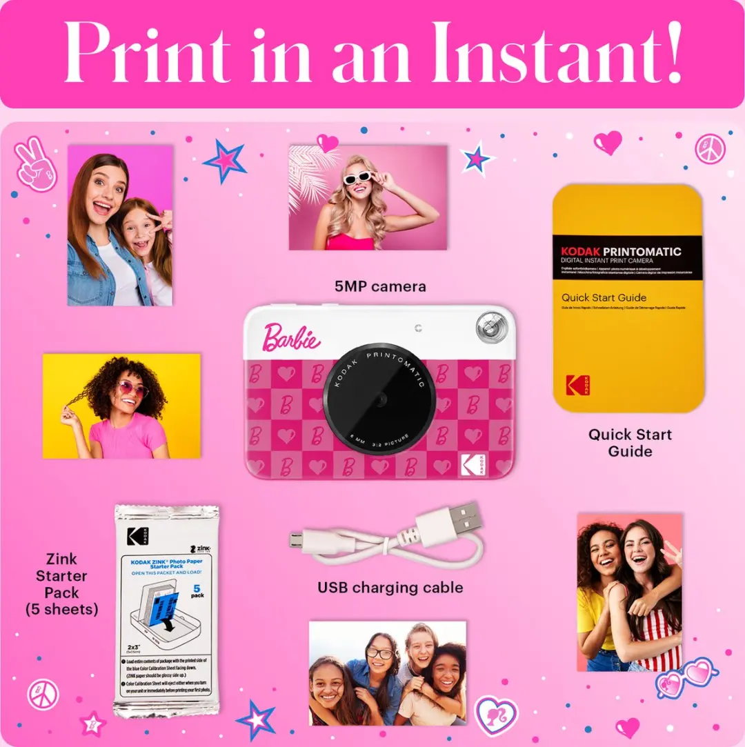 Kodak Printomatic Barbie Iconic Style Instant Camera - Roze
