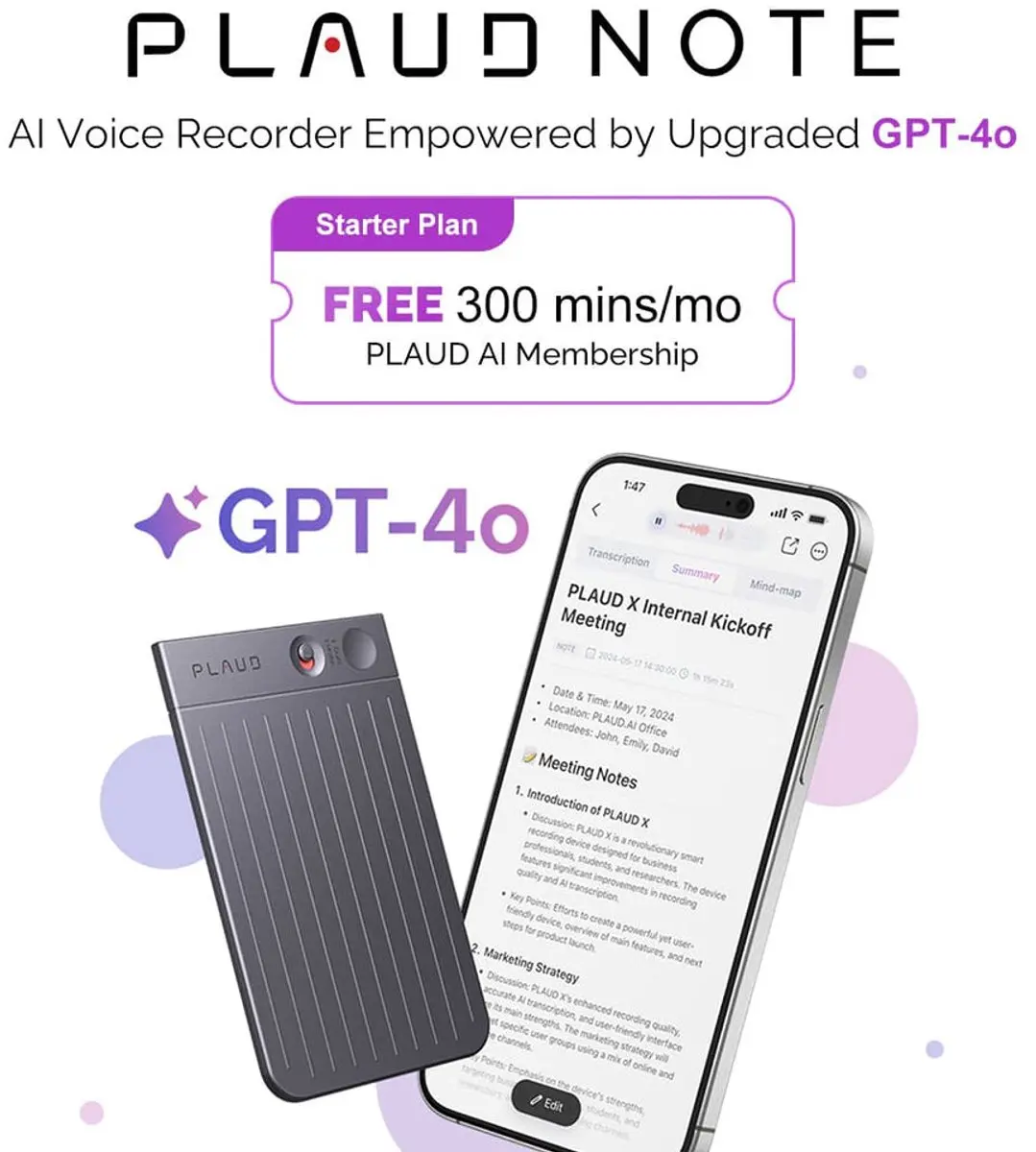 PLAUD Note 64GB AI Voice Recorder - Starlight - MagSafe - afbeelding 6 van 6
