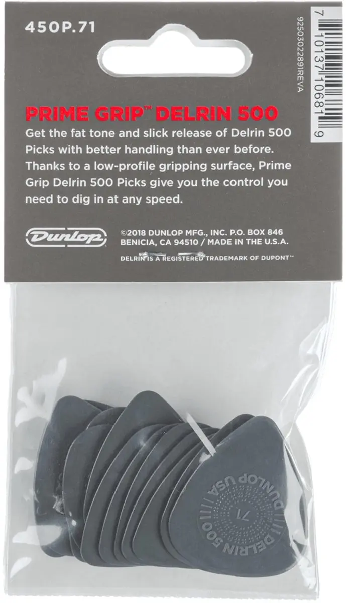 Dunlop Delrin 500 Prime Grip Plectrum 0,71mm - Grijs