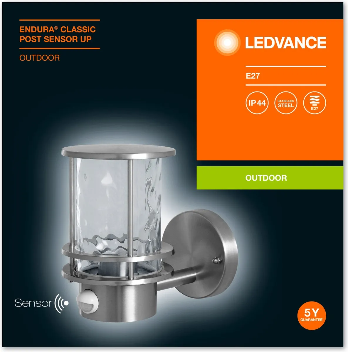 LEDVANCE ENDURA Classic Post Up Wandlamp Sensor E27 - Staal
