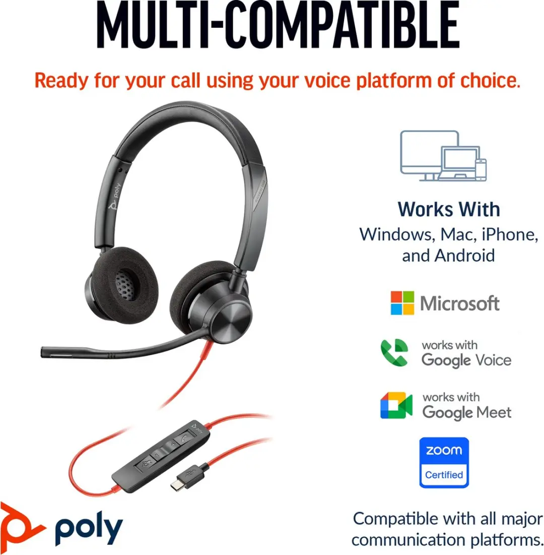 HP Poly Blackwire C3320 Headset - Zwart