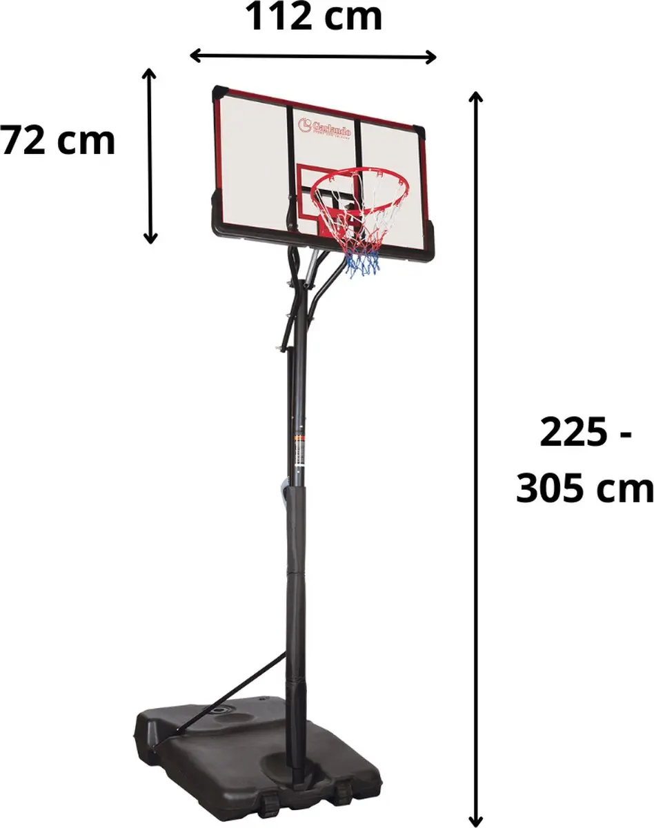 Garlando Orlando Basketbalpaal 225-305cm - Verstelbaar - Zwart/Rood