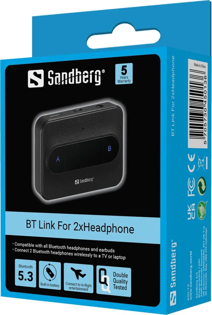 Sandberg 450-13 Draadloze Audiozender 3,5mm - 10m - Zwart