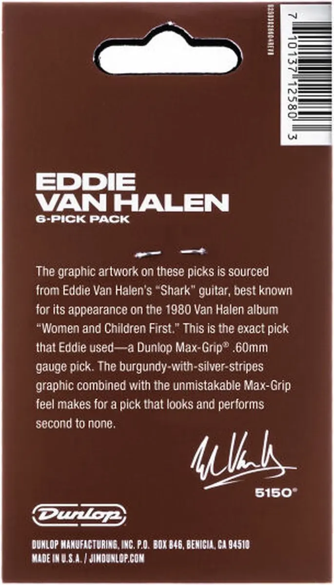 Dunlop Eddie Van Halen Shark Max Grip Plectrum 0.60mm - 6 Stuks