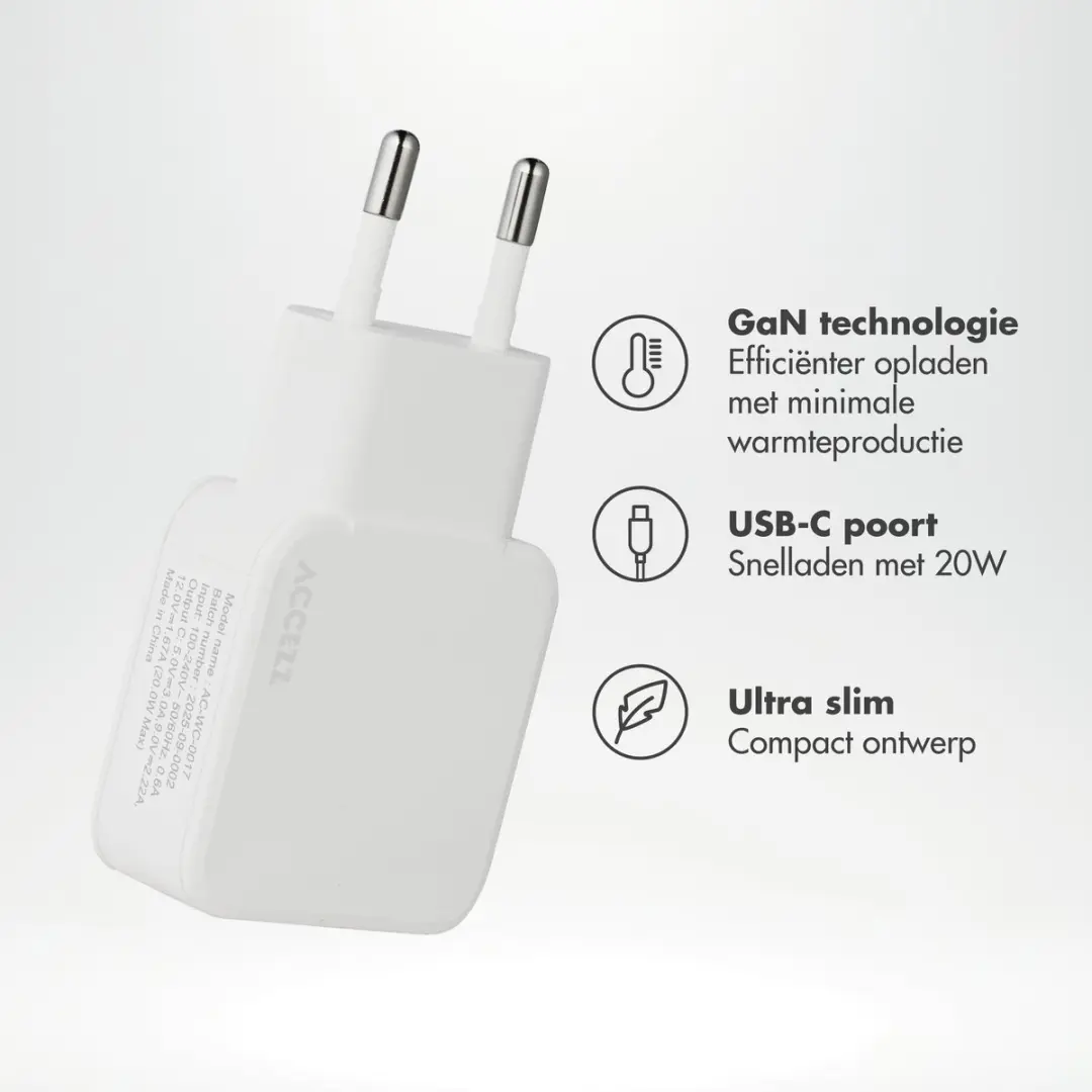 Accezz Ultra Slim GaN Oplader SH00091783 - 20W - Wit