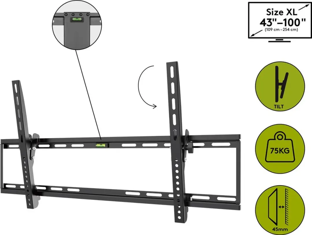 Goobay TV Muurbeugel Basic TILT 49743 - 43-100" - 75kg - Kantelbaar - Zwart