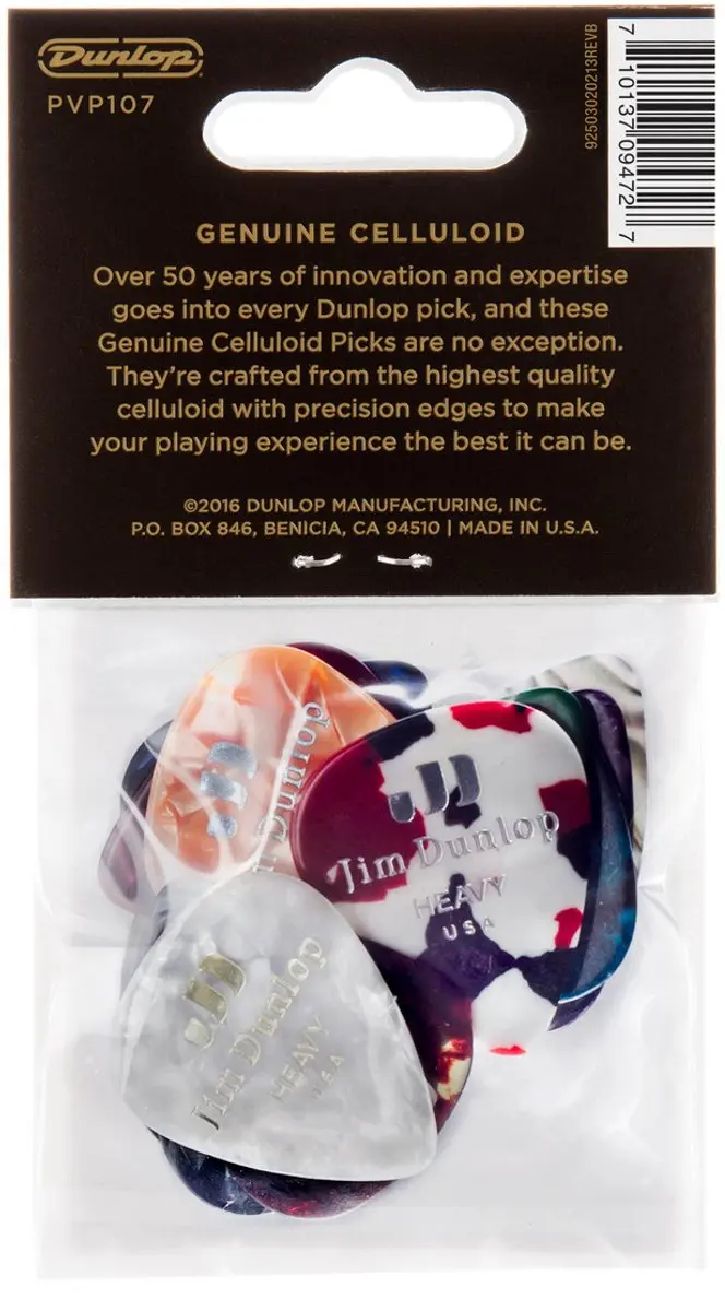 Dunlop PVP107 Celluloid Heavy Plectrum - 12 Stuks