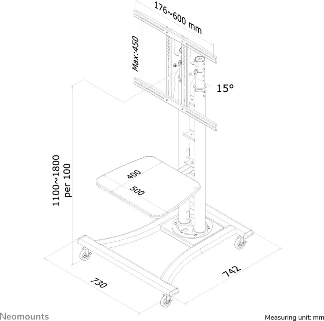 Neomounts PLASMA-M1800E TV Trolley - 27-70" - 110-180cm - 50kg - Zwart