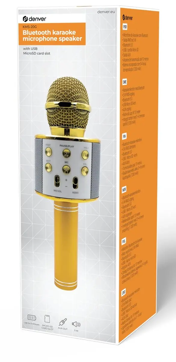 Denver KMS20 Karaoke Microfoon Bluetooth - Goud