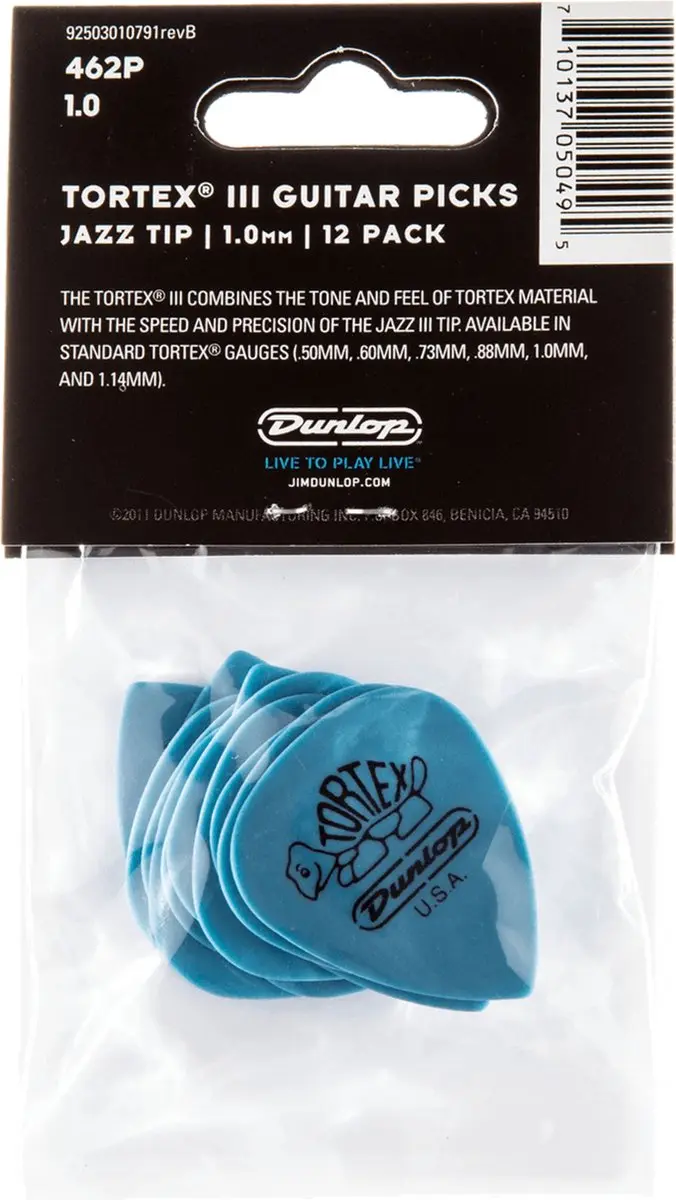 Dunlop Tortex III Plectrum 1.00mm - 12 Stuks Blauw