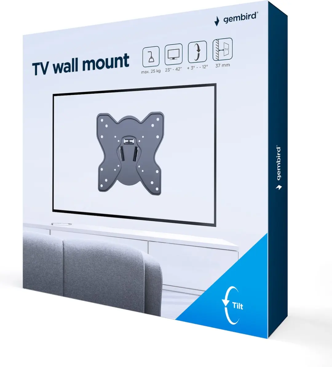 Gembird WM-42T-03 TV Kantelbare Muurbeugel - 23-42" - 25kg - Zwart - afbeelding 6 van 6