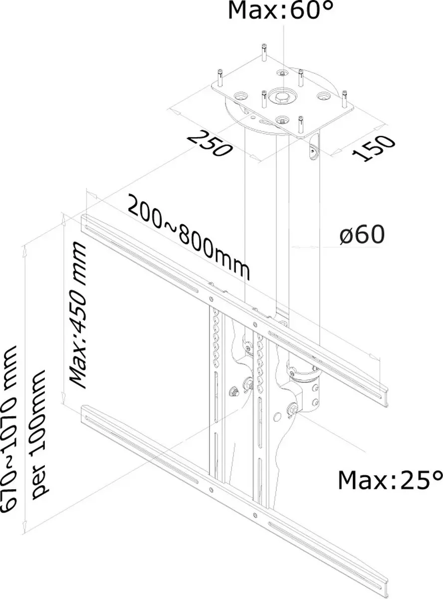 Neomounts PLASMA-C100BLACK Plafondsteun 75" - Zwart - afbeelding 6 van 6