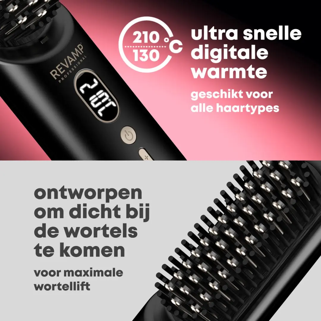 Revamp Straight and Go BR1950 Draadloze Keramische Warmteborstel - 130-210°C - USB-C - Zwart