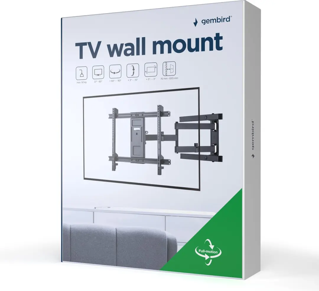 Gembird WM-80ST-05 Full-Motion TV Wandbeugel 37-80" - Zwart