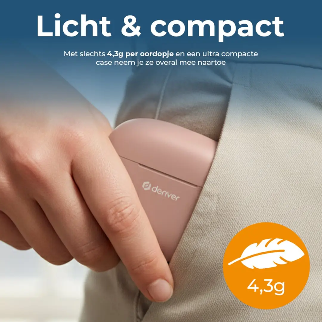 Denver TWE48DR Oordopjes - Bluetooth 5.3 - Roze - afbeelding 5 van 6