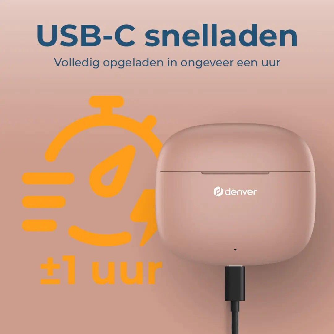 Denver TWE48DR Oordopjes - Bluetooth 5.3 - Roze - afbeelding 6 van 6