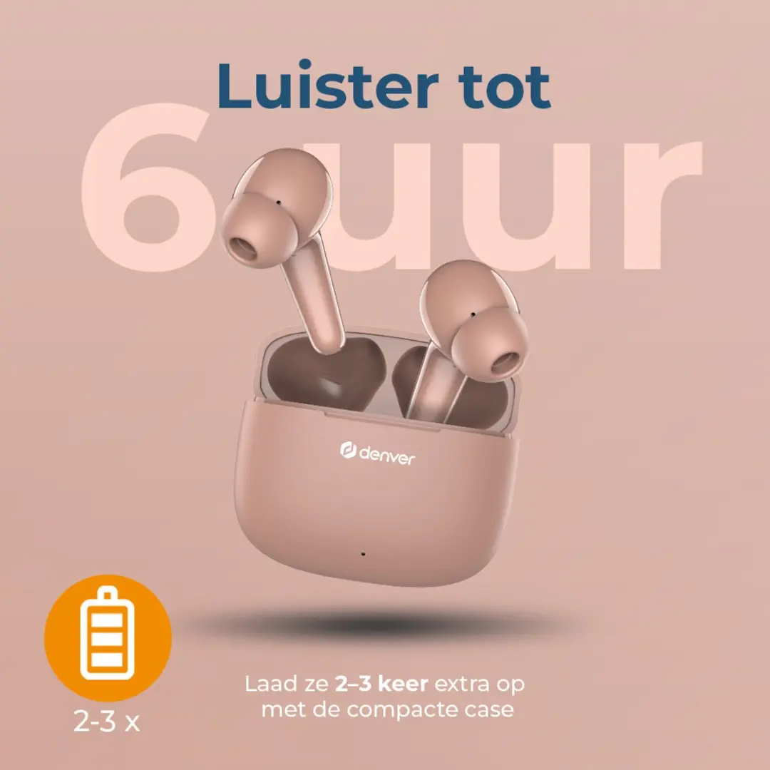 Denver TWE48DR Oordopjes - Bluetooth 5.3 - Roze - afbeelding 3 van 6