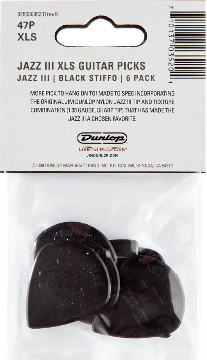 Dunlop Jazz III XL Plectrums - 24 Stuks - Zwart