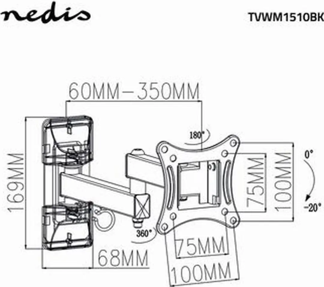 Nedis TVWM1510BK TV-Muurbeugel - 13-27" - 15 kg - Zwart