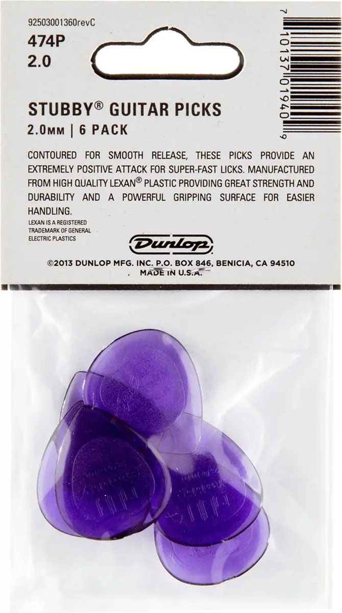 Dunlop 474P200 Stubby Jazz Plectrumset 2,00mm