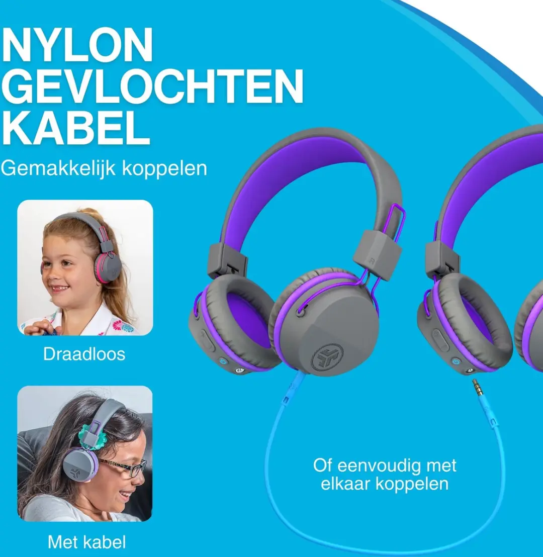 JLab JBuddies Studio Kids Wireless Koptelefoon - 24u batterij - 84dB - Paars - afbeelding 6 van 6
