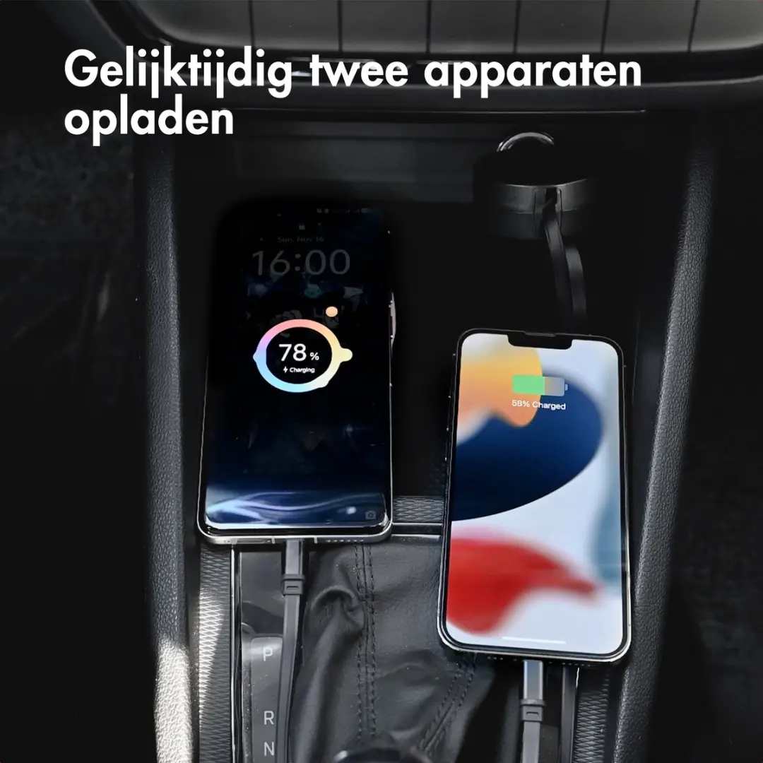 Accezz Autolader 57W USB-C/Lightning - SH00085399 - Zwart
